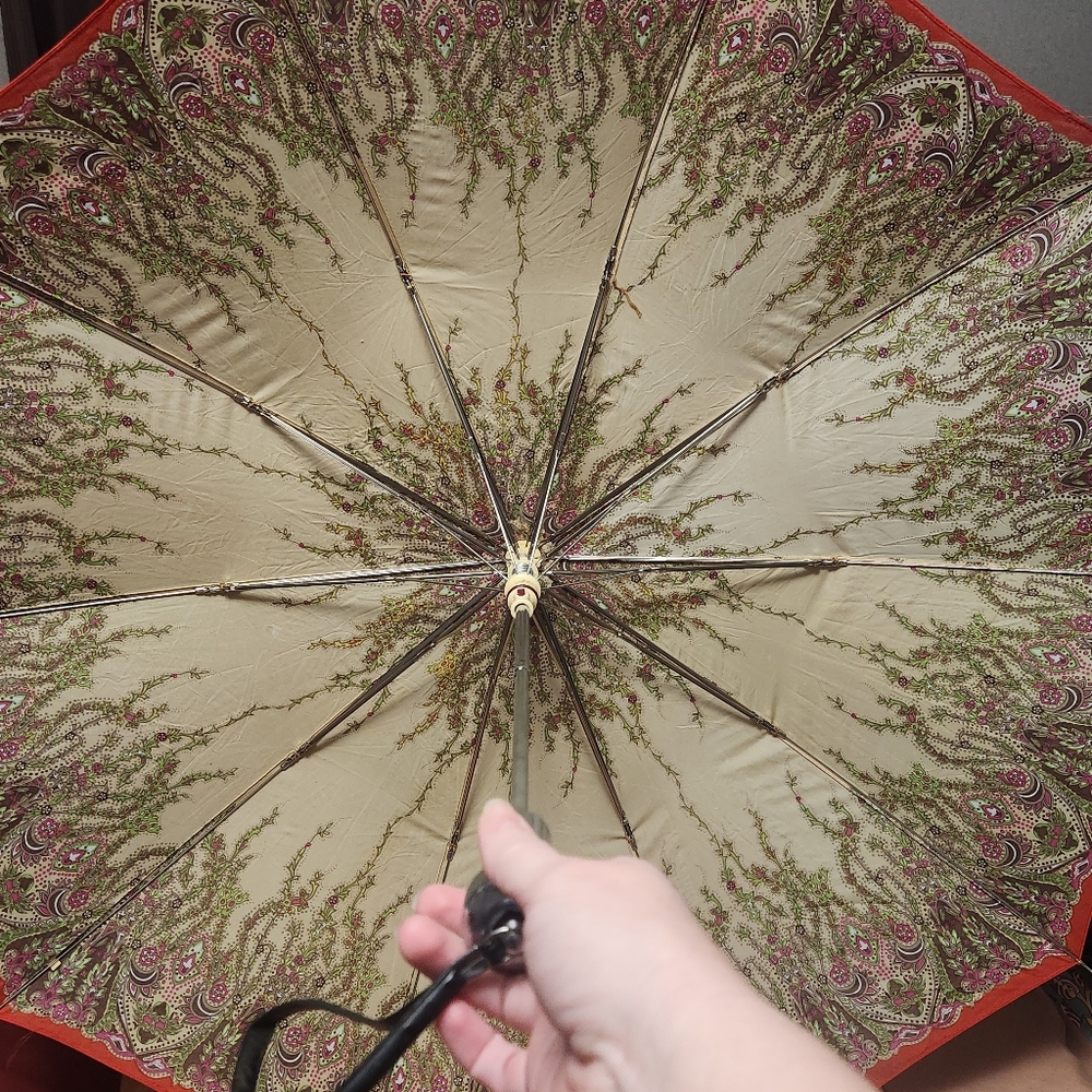 Vintage Umbrella with Leather Strap and Leather Cover / Retro / Mod Umbrella